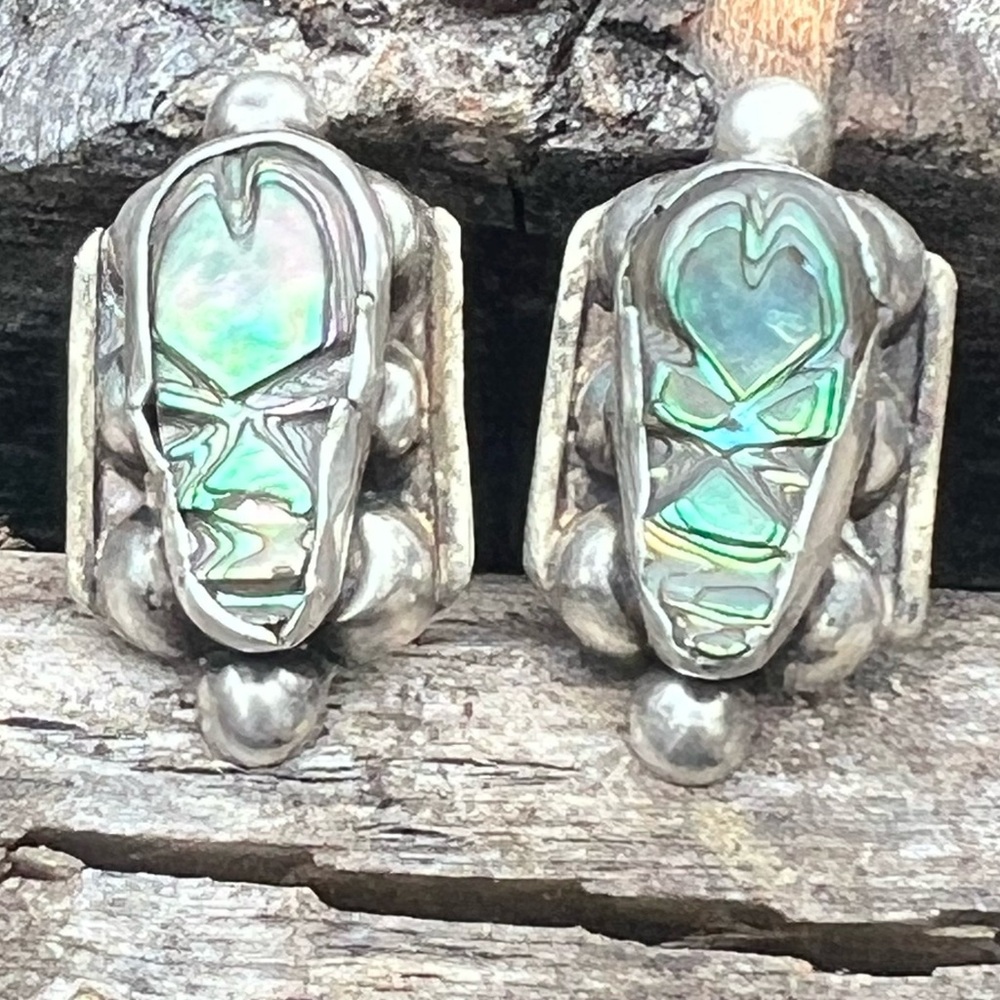 Vintage Taxco Mexico Sterling Silver Abalone Screw-Back Earrings – Stamped 925